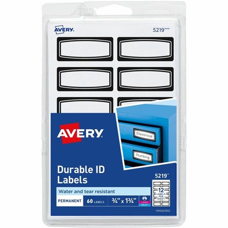 Avery Durable Labels, 3/4" x 1-3/4" , Black Border, 60 Total (5219) - 3/4" Height x 1 3/4" Width - Permanent Adhesive - Rectangl