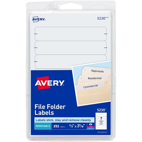 Avery Removable File Folder Labels - 21/32" Width x 3 7/16" Length - Removable Adhesive - Rectangle - Laser, Inkjet - White - Pa