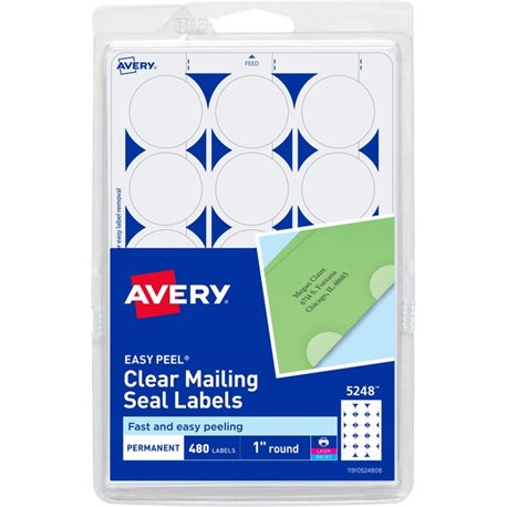 Avery Avery Printable Mailing Seals, Clear, 1" Diameter, 480 Labels (5248) - Glossy - 480 / Pack - Permanent Adhesive, Laminated