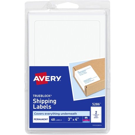 Avery TrueBlock Permanent Shipping Labels - 3" Height x 4" Width - Permanent Adhesive - Rectangle - Laser, Inkjet - White - Pape