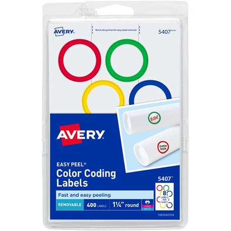 Avery Color-Coding Labels, Removable Adhesive, 1-1/4" Diameter, 400 Labels - - Width1 1/4" Diameter - Removable Adhesive - Round