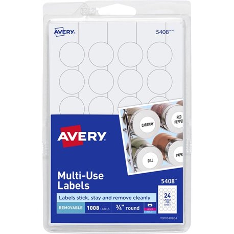 Avery Removable ID Labels - - Height3/4" Diameter - Removable Adhesive - Circle - Laser, Inkjet - White - 1008 / Pack - Self-adh