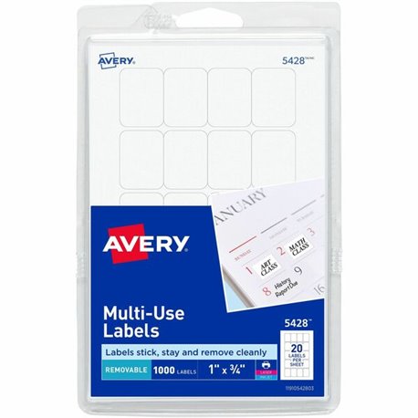 Avery Removable ID Labels - 1" Width x 3/4" Length - Removable Adhesive - Rectangle - Laser, Inkjet - White - 1000 / Pack - Self