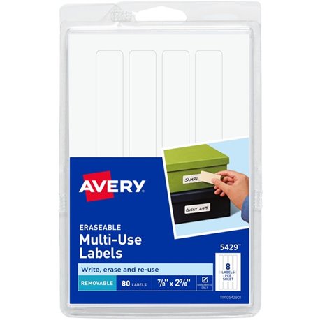 Avery Erasable Multi-Use Labels - 7/8" Height x 2 7/8" Width - Removable Adhesive - Rectangle - White - Film - 8 / Sheet - 180 T