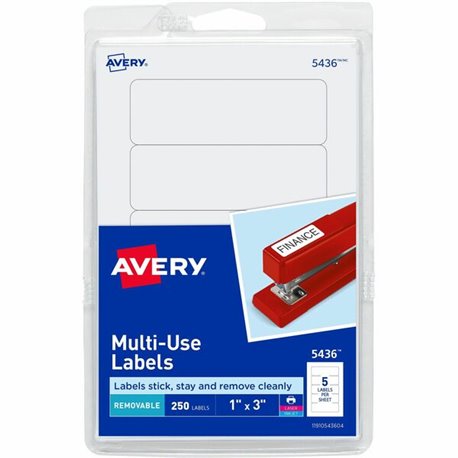 Avery Removable ID Labels - 3" Width x 1" Length - Removable Adhesive - Rectangle - Laser, Inkjet - White - 250 / Pack - Self-ad