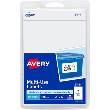 Avery Removable ID Labels - 4" Width x 2" Length - Removable Adhesive - Rectangle - Laser, Inkjet - White - 100 / Pack - Self-ad