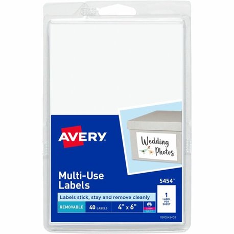 Avery Removable ID Labels - 6" Width x 4" Length - Removable Adhesive - Rectangle - Laser, Inkjet - White - 40 / Pack - Self-adh