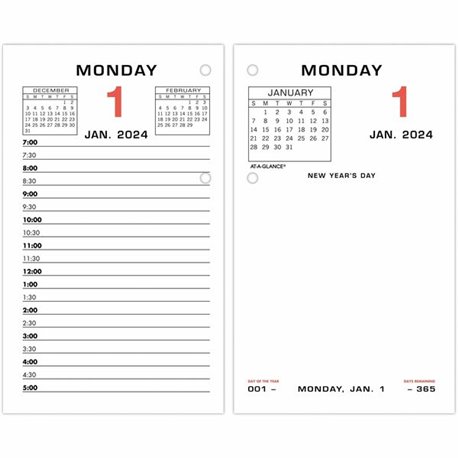 At-A-Glance Loose-Leaf Desk Calendar Refill - Large Size - Julian Dates - Daily - 12 Month - January 2024 - December 2024 - 7:00