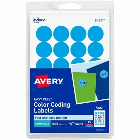 Avery Removable Color-Coding Labels, 3/4" Diameter, 1,008 Labels (5461) - - Width3/4" Diameter - Removable Adhesive - Round - La