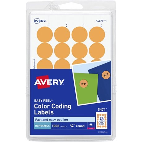 Avery Color-Coding Labels - - Height3/4" Diameter - Removable Adhesive - Round - Laser - Orange - 24 / Sheet - 1008 / Pack