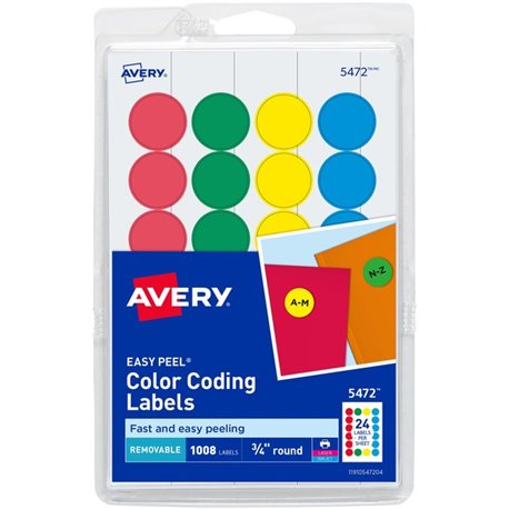 Avery Removable Print or Write Color Coding Labels - - Width3/4" Diameter - Removable Adhesive - Round - Laser, Inkjet - Blue, G