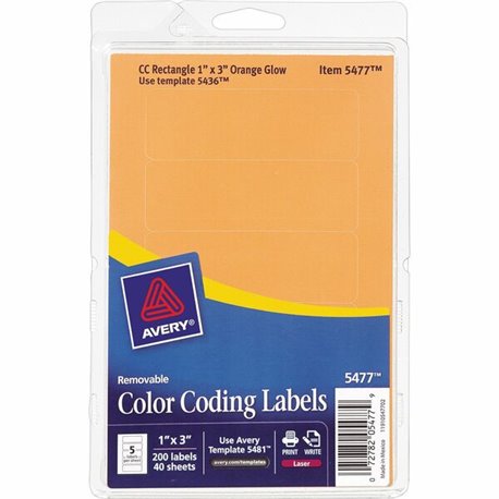 Avery Rectangular Color-Coding Labels - 1" Width x 3" Length - Removable Adhesive - Rectangle - Laser - Orange - 200 / Pack