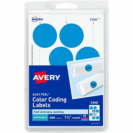 Avery 1-1/4" Color-Coding Labels - - Height1 1/4" Diameter - Removable Adhesive - Round - Laser, Inkjet - Light Blue - 12 / Shee