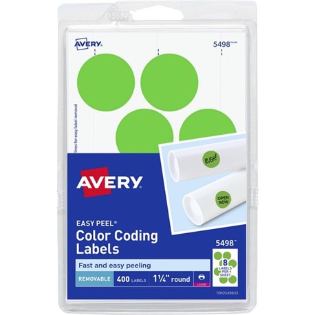 Avery 1-1/4" Color-Coding Labels - - Height1 1/4" Diameter - Removable Adhesive - Round - Laser - Neon Green - 12 / Sheet - 400 