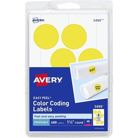 Avery 1-1/4" Color-Coding Labels - - Height1 1/4" Diameter - Removable Adhesive - Round - Laser - Neon Yellow - 12 / Sheet - 400