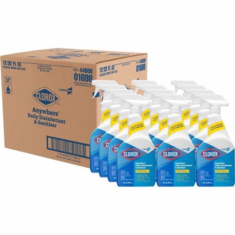 CloroxPro Anywhere Daily Disinfectant and Sanitizer - 32 fl oz (1 quart) - 12 / Carton - Residue-free - Clear