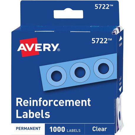 Avery Hole Reinforcement Label Rings - 0.3" Diameter - 0.25" Maximum Capacity - Round - Clear - Polyvinyl - 1000 / Pack