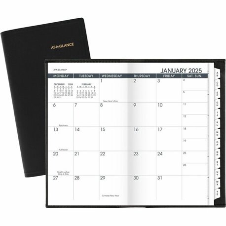 At-A-Glance Monthly Planner, Black, Pocket, 3 1/2" x 6" - Monthly - 13 Month - January 2025 - January 2026 - 1 Month Double Page