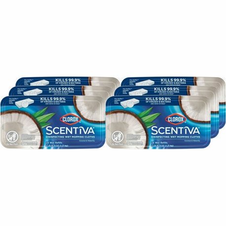 Clorox Scentiva Disinfecting Wet Mopping Cloth Refills - Coconut & Water Lily - 5.9" Width x 11.4" Length - 24 Per Pack - 6 / Ca