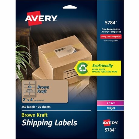 Avery Shipping Labels,, Kraft Brown, 2" x 4" , 250 Labels (5784) - 2" Height x 4" Width - Permanent Adhesive - Rectangle - Laser