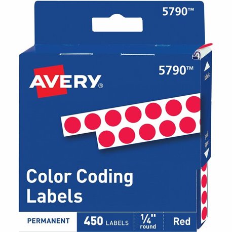 Avery 1/4" Color-Coding Labels - - Height1/4" Diameter - Permanent Adhesive - Round - Red - 450 / Pack - Self-adhesive