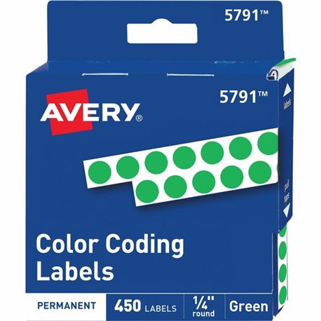 Avery 1/4" Color-Coding Labels - - Height1/4" Diameter - Permanent Adhesive - Round - Green - 450 / Pack - Self-adhesive