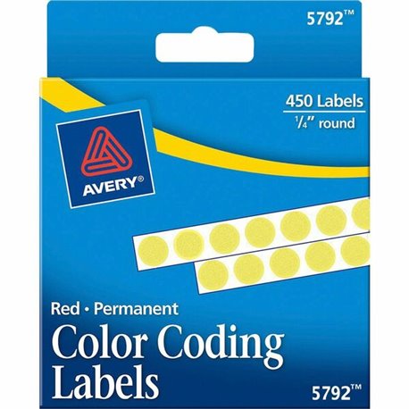 Avery 1/4" Color-Coding Labels - - Height1/4" Diameter - Permanent Adhesive - Round - Yellow - 450 / Pack - Self-adhesive