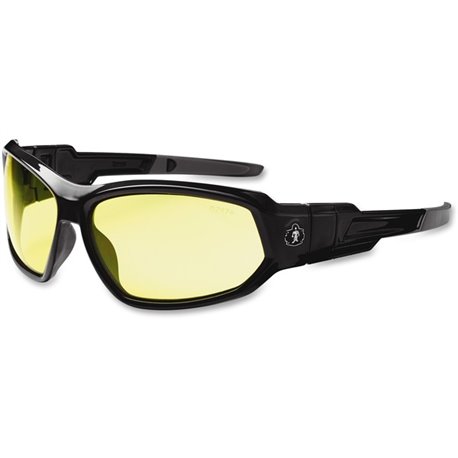 Ergodyne Loki Yellow Lens Safety Glasses - Ultraviolet Protection - Black - Durable, Flexible, Scratch Resistant, Anti-fog, Non-