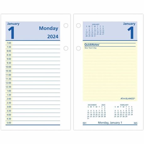 At-A-Glance Loose-Leaf Desk Calendar Refill - Mini Size - Julian Dates - Daily - 12 Month - January 2024 - December 2024 - 1 Day