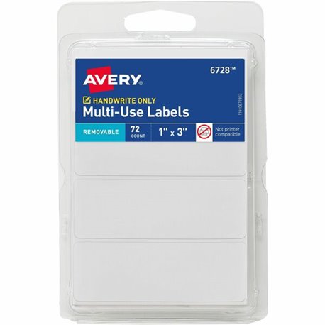 Avery Removable Multi-Use ID Labels on Small Sheets - Handwrite Only - 1" Height x 3" Width - Removable Adhesive - Rectangle - W