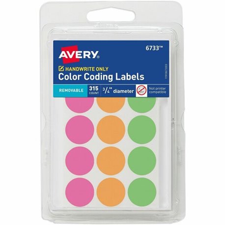 Avery 3/4" Round Removable Color Coding Labels - Handwrite Only - - Width3/4" Diameter - Removable Adhesive - Round - Neon Pink,