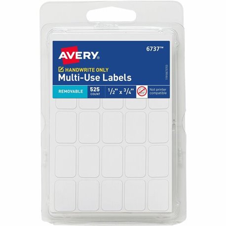 Avery White Multi-Use Labels - 1/2" Width x 3/4" Length - Removable Adhesive - Rectangle - White - Paper - 25 / Sheet - 756 Tota