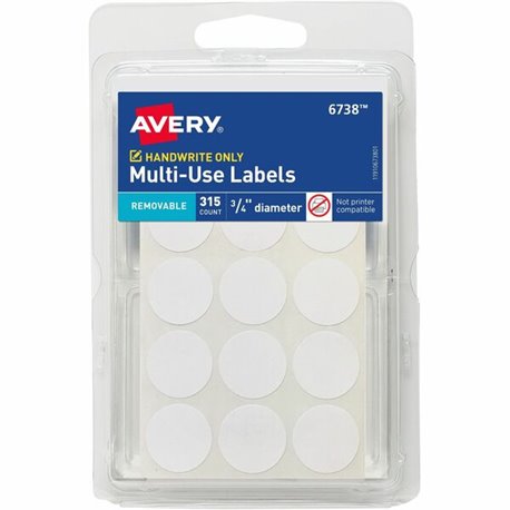 Avery Removable Multi-Use ID Labels on Small Sheets - Handwrite Only - - Width3/4" Diameter - Removable Adhesive - Round - White