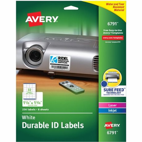 Avery Permanent Durable ID Labels with Sure Feed(R) Technology - 1 1/4" Height x 1 3/4" Width - Permanent Adhesive - Square - La