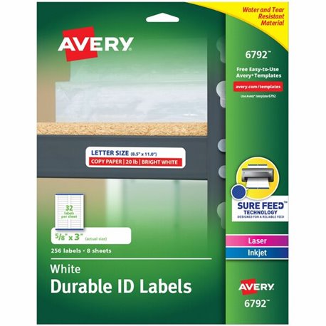 Avery Permanent Durable ID Labels with Sure Feed(R) Technology - 5/8" Height x 3" Width x 3" Length - Permanent Adhesive - Recta