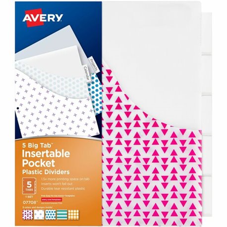 Avery Big Tab Insertable Plastic Pocket Dividers - 180 x Divider(s) - 180 Tab(s) - 5 - 5 Tab(s)/Set - 9.3" Divider Width x 11.25