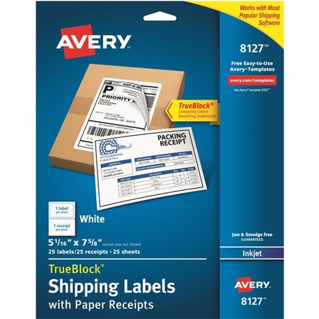 Avery TrueBlock Paper Receipt Shipping Labels - 5 1/16" Width x 7 5/8" Length - Permanent Adhesive - Rectangle - Inkjet - White 