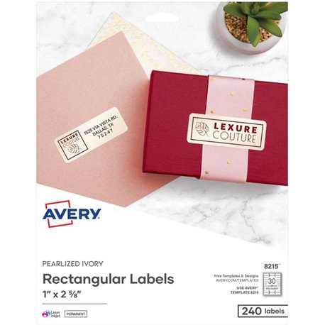 Avery Pearlized Address Labels - 1" Width x 2 5/8" Length - Permanent Adhesive - Rectangle - Laser, Inkjet - Ivory - Paper - 30 