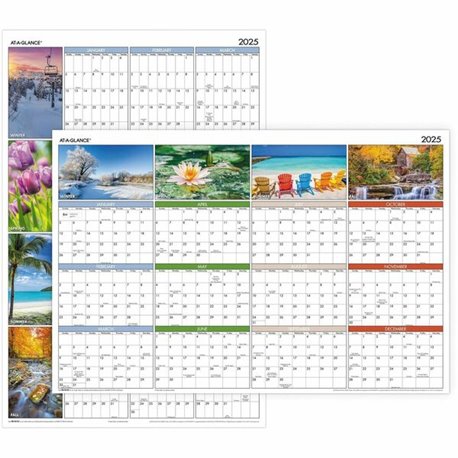 At-A-Glance Seasons in Bloom Horizontal Vertical Erasable Yearly Wall Calendar - Large Size - Yearly - 12 Month - January 2025 -