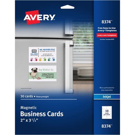 Avery Magnetic Business Cards, 2" x 3-1/2" , Matte White, 30 Cards (8374) - 2" x 3 1/2" - 729 g/m&178 Grammage - Matte - 5 / Car