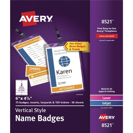 Avery Vertical Name Badges - 4 1/4" x 6" - 375 / Carton - Printable, Durable, Reusable - White