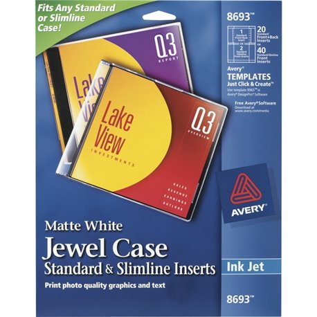 Avery Jewel Case Insert - Matte - 5 / Carton - Print-to-the-edge - White