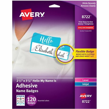 Avery Self-Adhesive Name Tags - "Hello My Name Is" - 11" Height x 8 1/2" Width - Removable Adhesive - Rectangle - Laser, Inkjet 