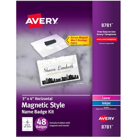 Avery Name Badge - 5 / Carton - Rectangular Shape - Non-adhesive, Non-toxic, Durable, Magnetic, Heavy Duty, Printable, Micro Per