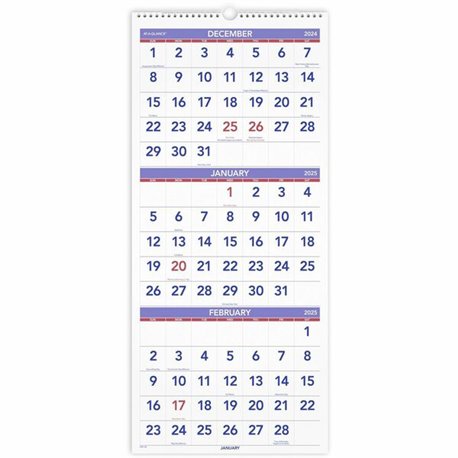 At-A-Glance 3-Month Reference Vertical Wall Calendar - Large Size - Monthly - 14 Month - December 2024 - January 2026 - 3 Month 