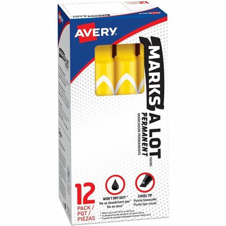 Avery Large Desk-Style Permanent Markers - 4.7625 mm Marker Point Size - Chisel Marker Point Style - Yellow - Plastic Barrel - 1