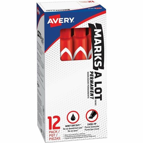 Avery Large Desk-Style Permanent Markers - 4.7625 mm Marker Point Size - Chisel Marker Point Style - Red - Red Plastic Barrel - 