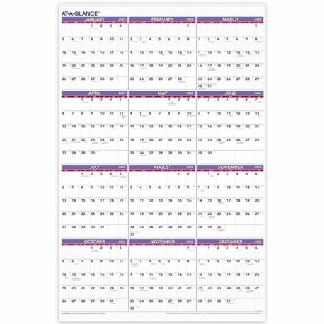 At-A-Glance Recycled Yearly Wall Calendar 24" x 36" English - Extra Large Size - Julian Dates - Yearly - 12 Month - January 2025