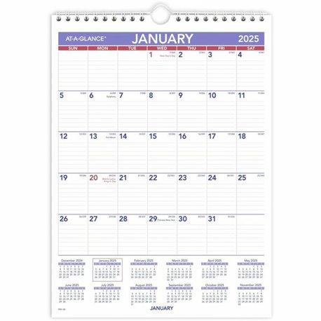 At-A-Glance Wall Calendar - Small Size - Julian Dates - Monthly - 12 Month - January 2025 - December 2025 - 1 Month Single Page 