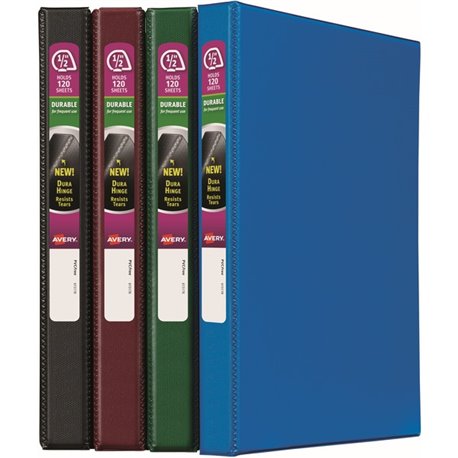 Avery Durable Binder - Letter - 8.5" x 11" - 100 Sheet - 0.5" Capacity - 12 / Carton - Black, Green, Burgundy, Royal Blue